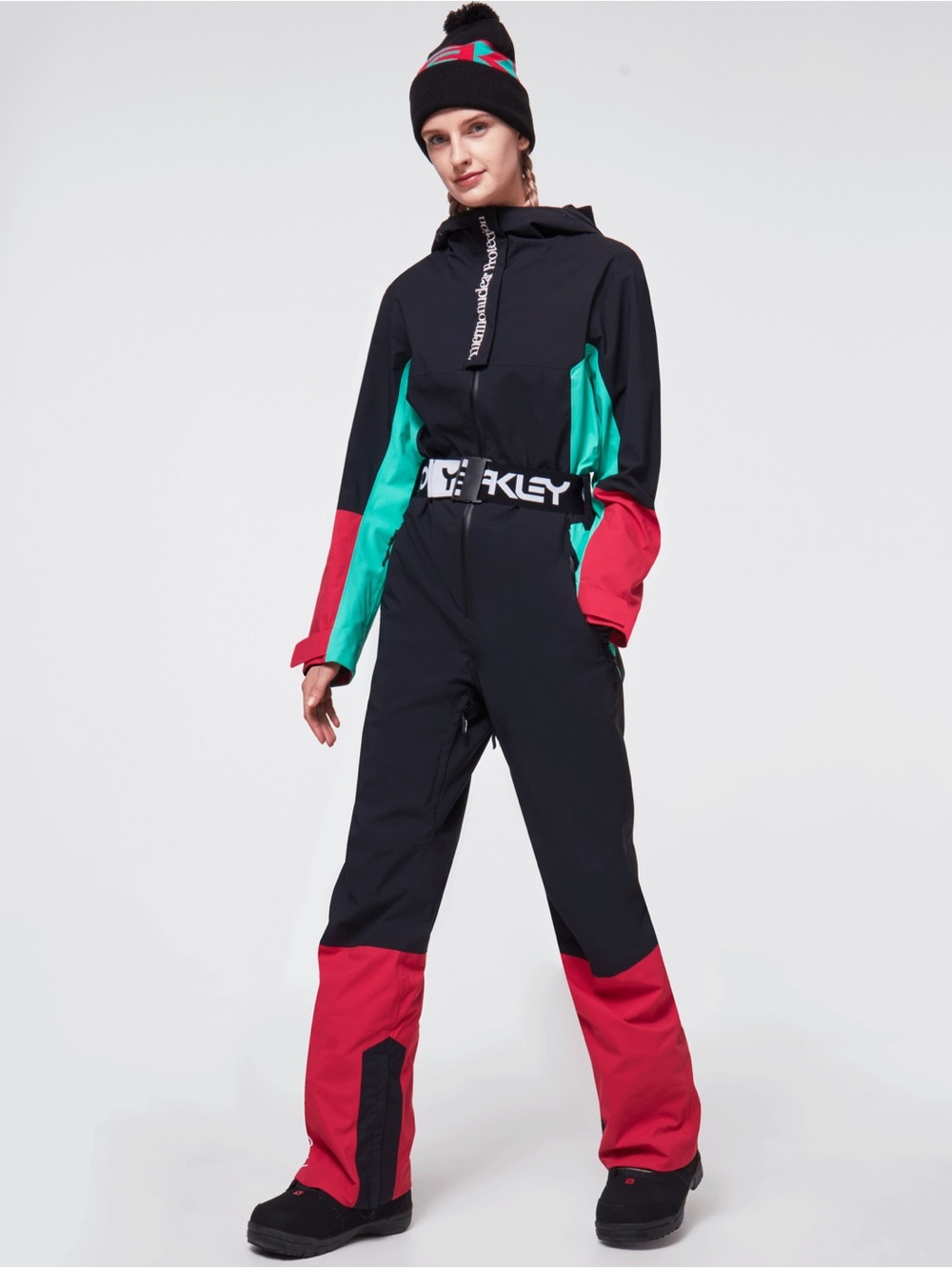 Oakley Black Ski One-Piece with Teal and Red Panels - Picture 2 of 5